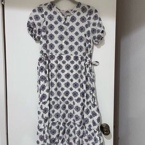 LOFT White Dress with Blue and Pink Floral Pattern